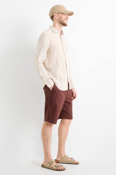 Hommes - Short - lin mélangé - marron