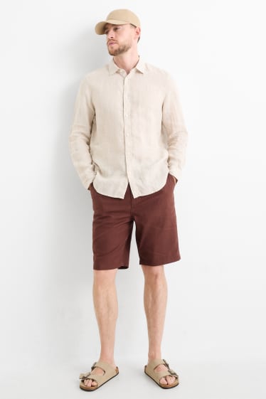 Hommes - Short - lin mélangé - marron