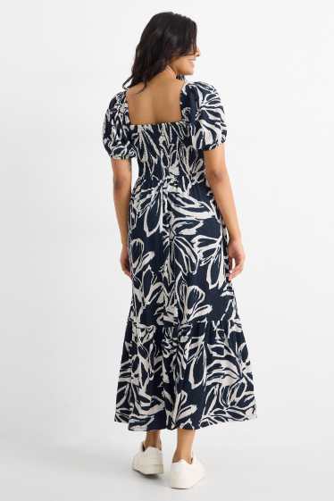 Dona - Vestit fit & flare - de flors - texturat - frunzit - blau fosc / blanc trencat