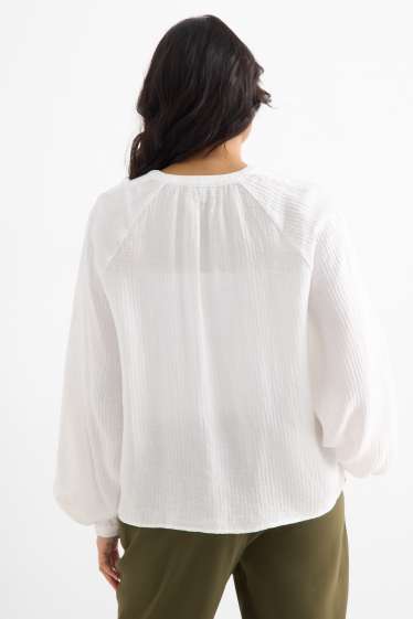 Mujer - Blusa con escote en pico - blanco