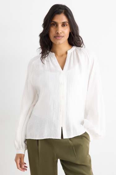 Mujer - Blusa con escote en pico - blanco