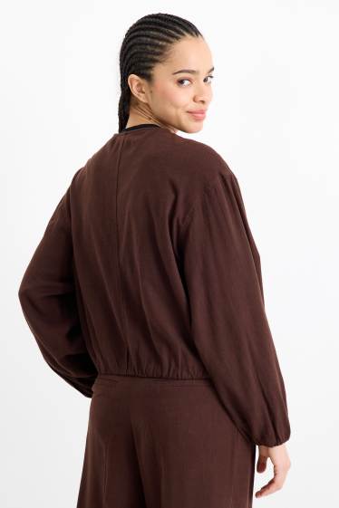 Mujer - Cazadora con parte de lino - marrón oscuro