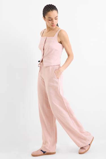 Mujer - Pantalón de tela con parte de lino - mid waist - loose fit - rosa