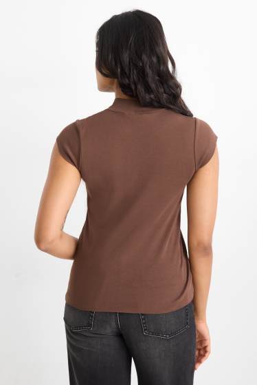 Dames - T-shirt - slim fit - donkerbruin