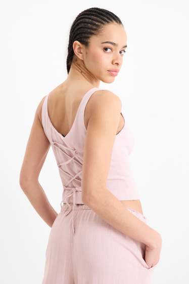 Femmes - Gilet sans manches en lin mélangé - cintré - rose