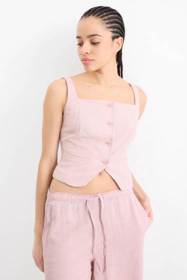 Femmes - Gilet sans manches en lin mélangé - cintré - rose
