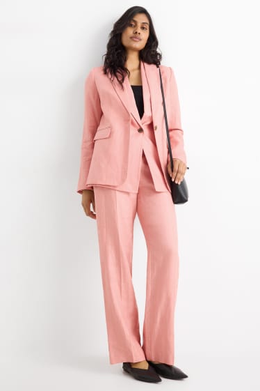 Femei - Pantaloni din in office - talie medie - regular fit - roz