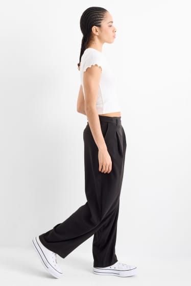 Dames - Pantalon - mid waist - barrel leg - zwart