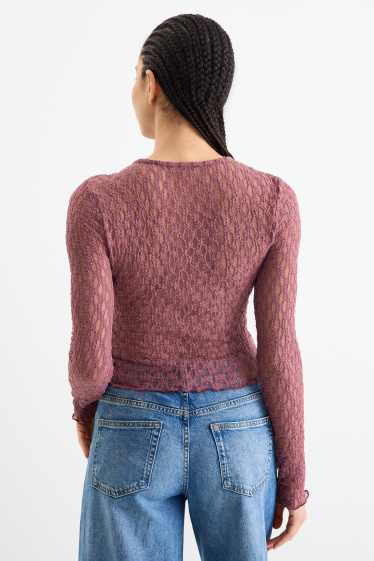 Femei - Tricou crop cu mânecă lungă - slim fit - roz închis