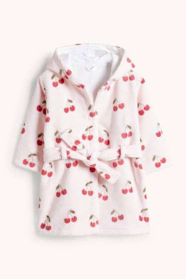 Baby Mädchen - Kirsche - Baby-Frottee-Bademantel mit Kapuze - pink