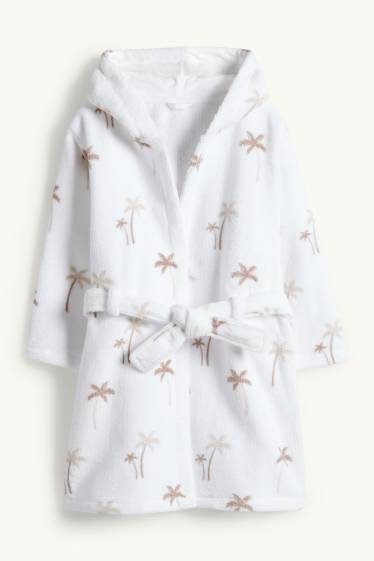 Baby Jungen - Palme - Baby-Frottee-Bademantel mit Kapuze - weiss / beige