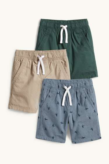 Enfants garçons - Lot de 3 - dinosaures - bermudas - vert / beige