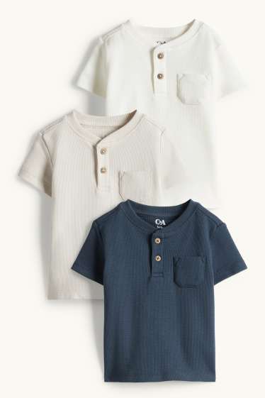 Baby Buben - Multipack 3er - Baby-Kurzarmshirt - strukturiert - dunkelblau / cremeweiß