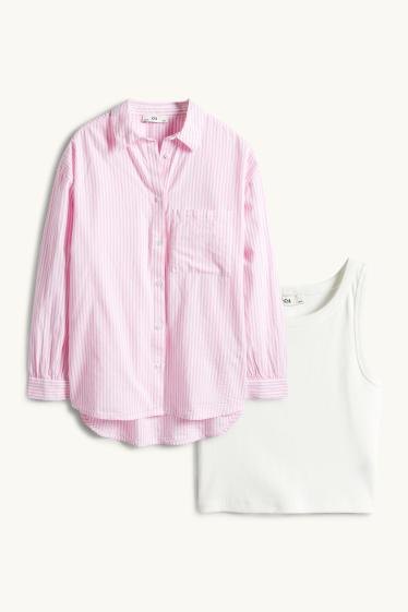 Bambine - Set - camicia e top - 2 pezzi - bianco / rosa
