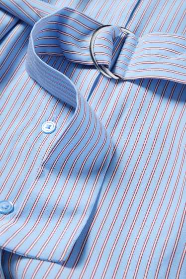 Damen - Blusenkleid mit Gürtel - gestreift - hellblau