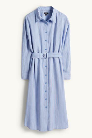 Damen - Blusenkleid mit Gürtel - gestreift - hellblau