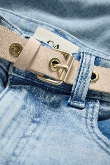 Femmes - Jean capri doté d'une ceinture - mid waist - slim fit - bleu clair