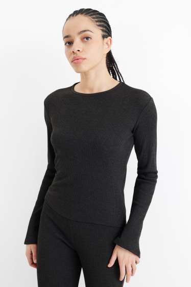Donna - Maglia a maniche lunghe - slim fit - a coste - grigio scuro