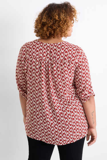 Femmes - Chemisier avec encolure en V - à motif - rouge foncé