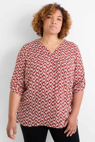 Femmes - Chemisier avec encolure en V - à motif - rouge foncé