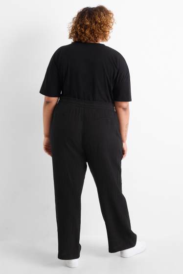 Women - Cloth trousers - mid-rise waist - relaxed fit - black