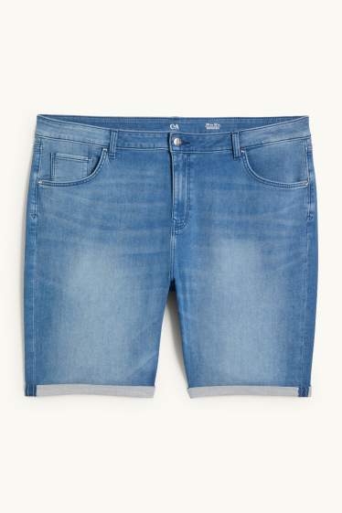 Dámské - Džínové bermudy - mid waist - jog denim - modrá