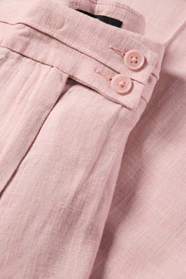 Dámské - Plátěné kalhoty s lněným podílem - mid waist - loose fit - růžová