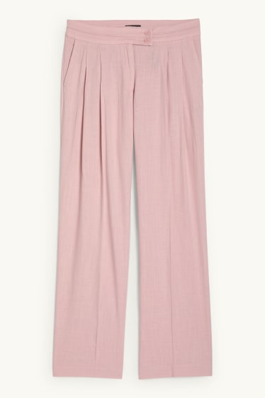 Dámské - Plátěné kalhoty s lněným podílem - mid waist - loose fit - růžová