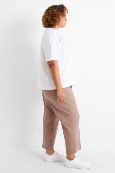 Dámské - Plátěné kalhoty - high waist - tapered fit - hnědá