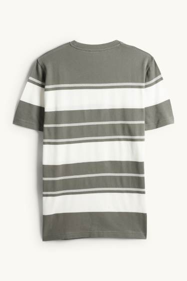 Herren - T-Shirt - Regular Fit - gestreift - strukturiert - weiss / grün
