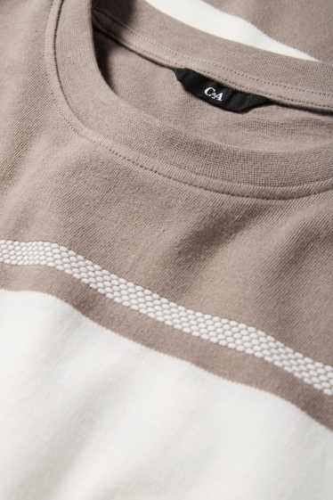 Herren - T-Shirt - Regular Fit - gestreift - strukturiert - braun / cremeweiss
