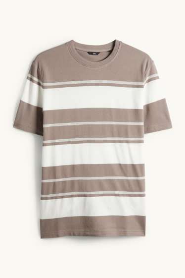 Herren - T-Shirt - Regular Fit - gestreift - strukturiert - braun / cremeweiss