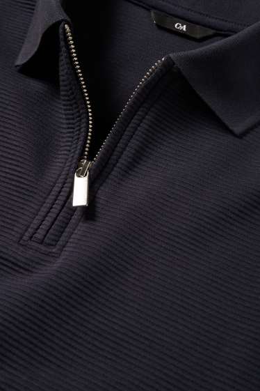 Pánské - Polokošile - regular fit - žebrovaná - tmavomodrá