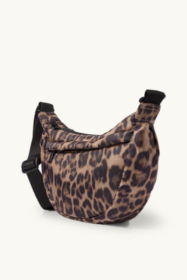 Damen - Umhängetasche - Leo-Print - schwarz / beige