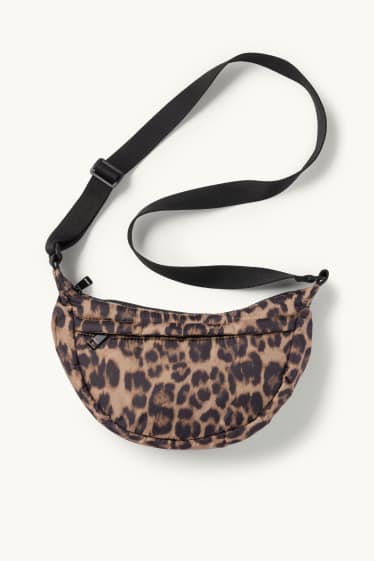 Damen - Umhängetasche - Leo-Print - schwarz / beige