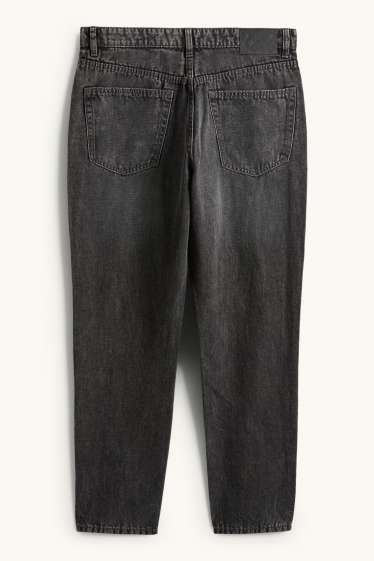 Heren - Relaxed tapered jeans, deels met linnen. - zwart