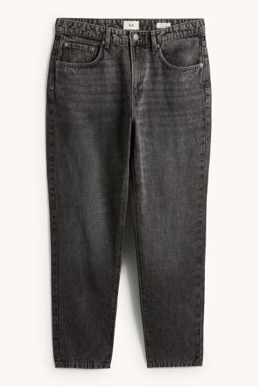 Heren - Relaxed tapered jeans, deels met linnen. - zwart