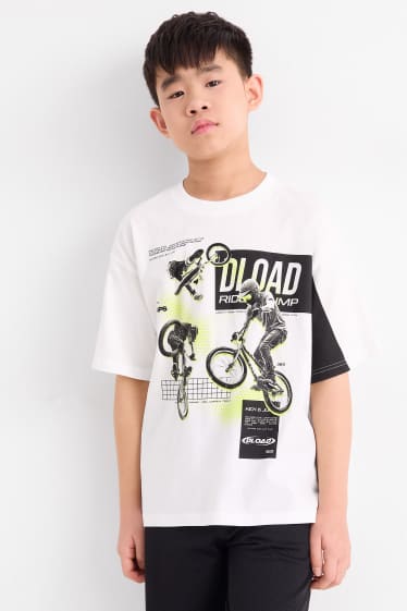 Děti - chlapci - BMX - souprava - tričko s krátkým rukávem a šortky - 2dílná - bílá/černá