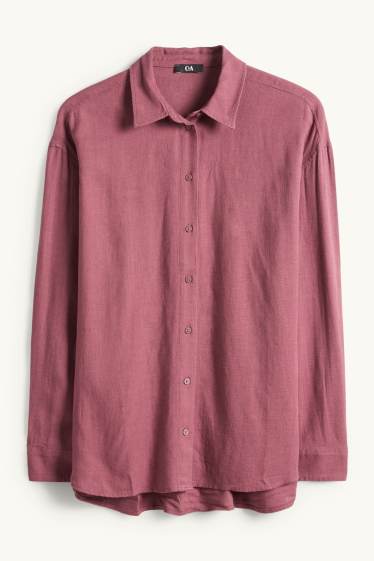 Dámské - Košilová halenka s lněným podílem - tmavě růžová