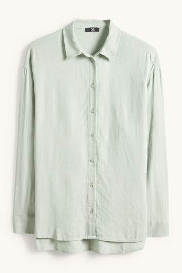 Kobiety - Bluzka koszulowa z domieszką lnu - miętowa zieleń