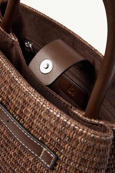 Damen - Bast-Umhängetasche mit abnehmbarem Taschengurt - dunkelbraun