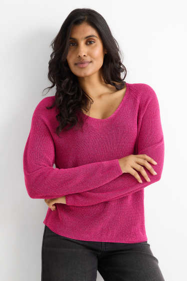 Dámské - Svetr s výstřihem ve tvaru V - s třpytivými efekty - světle fialová