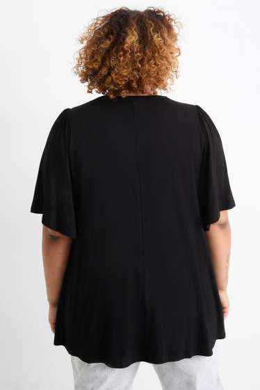 Damen - T-Shirt mit V-Ausschnitt - schwarz