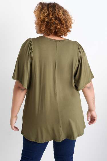 Damen - T-Shirt mit V-Ausschnitt - khaki