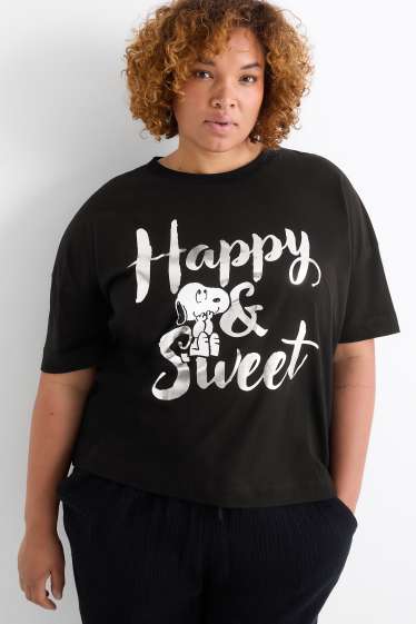Damen - T-Shirt - Regular Fit - Glanz-Effekt - Peanuts - schwarz