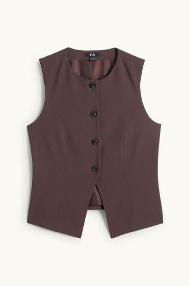 Women - Waistcoat - fitted - dark brown