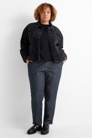 Femei - Pantaloni de stofă cu curea - talie medie - tapered leg - aspect de jeans - albastru închis