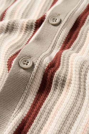 Heren - Gebreid overhemd - regular fit - reverskraag - gestreept - gekleurd