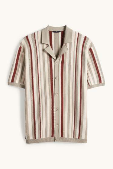 Heren - Gebreid overhemd - regular fit - reverskraag - gestreept - gekleurd