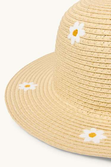 Kinder Mädchen - Gänseblümchen - Stroh-Hut - hellbeige
